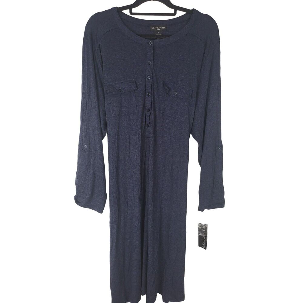 Design 365 Dress 3X‎ Womens Plus Size Blue Knee Length Long Roll Tab Sleeve NWT